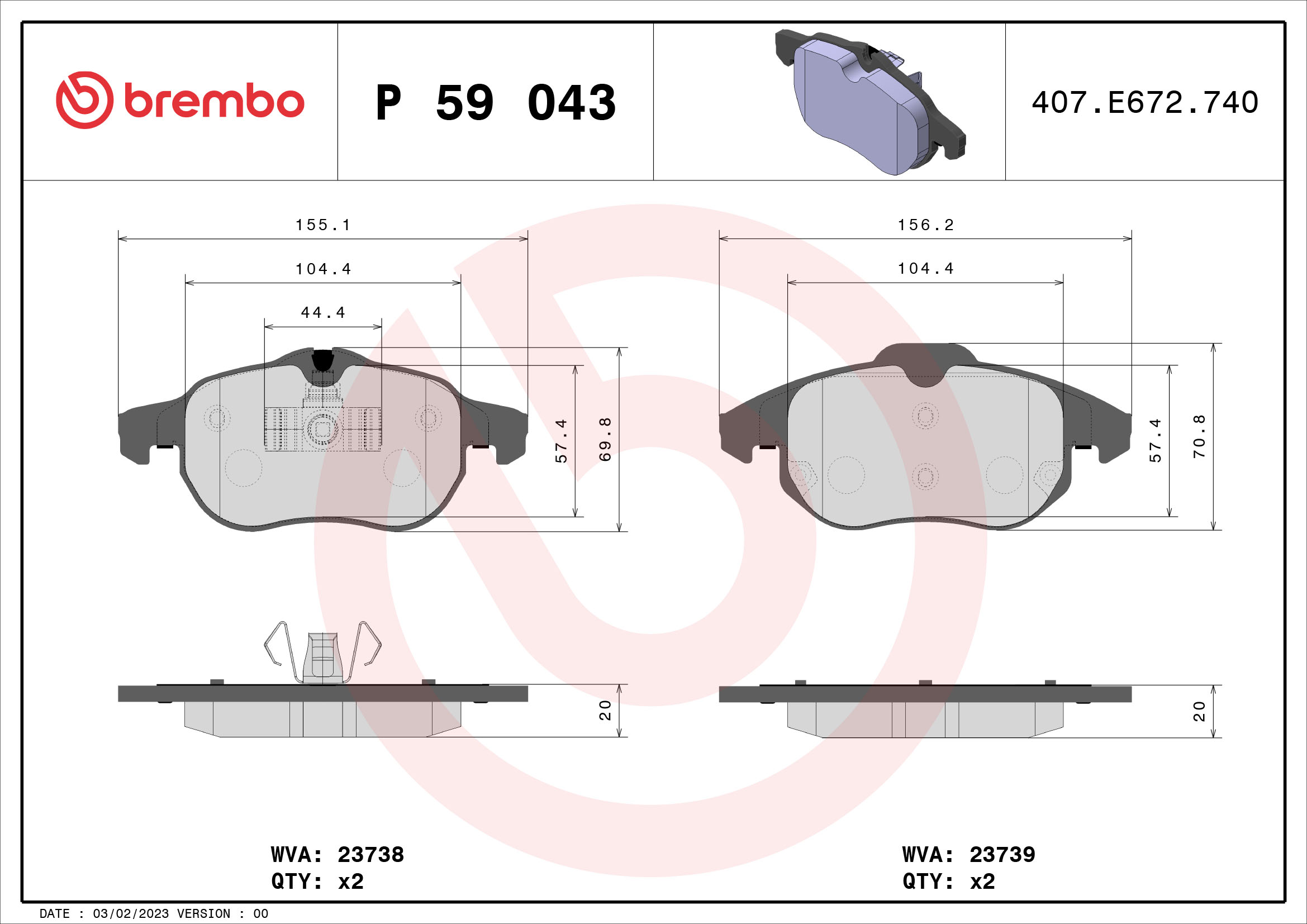 A.B.S. P 59 043 BREMBO BREMSBELÄGE, RICHTUNGSGEBUNDEN Bremsbelagsatz, Scheibenbremse